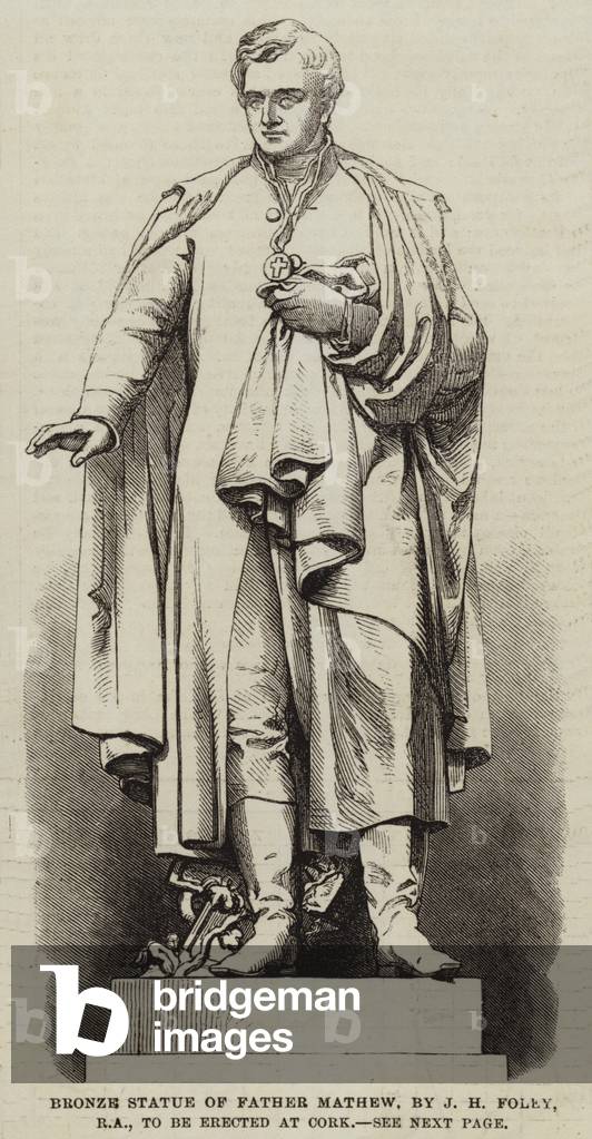 "Statua di bronzo di Padre Mathew" di English School, b/w