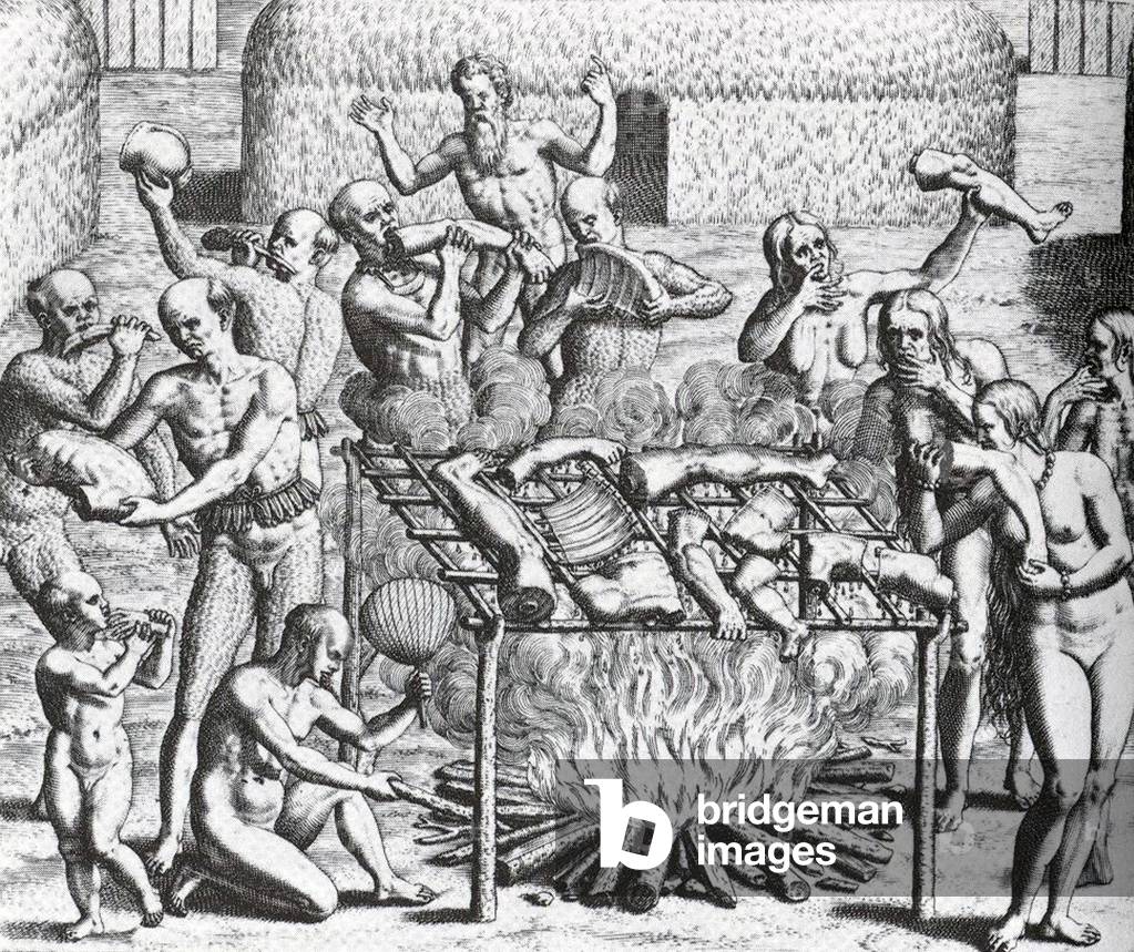 "Brasilien: Kannibalismus in Brasilien im Jahr 1557", b/w