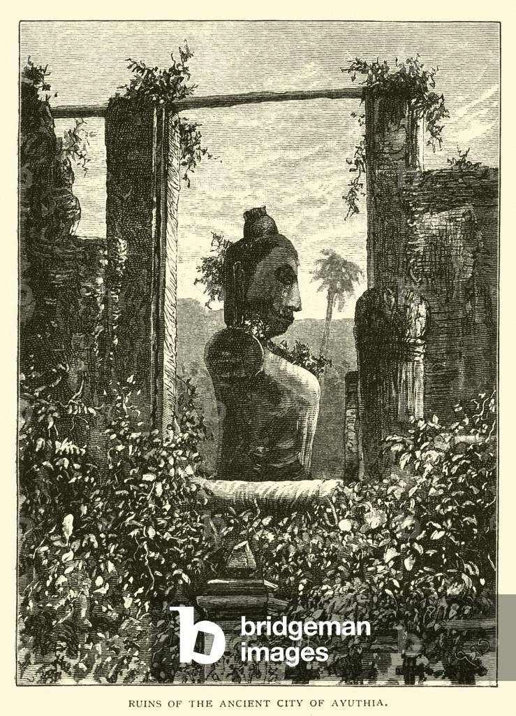 "Rovine della città antica di Ayuthia (incisione)" di American School, b/w