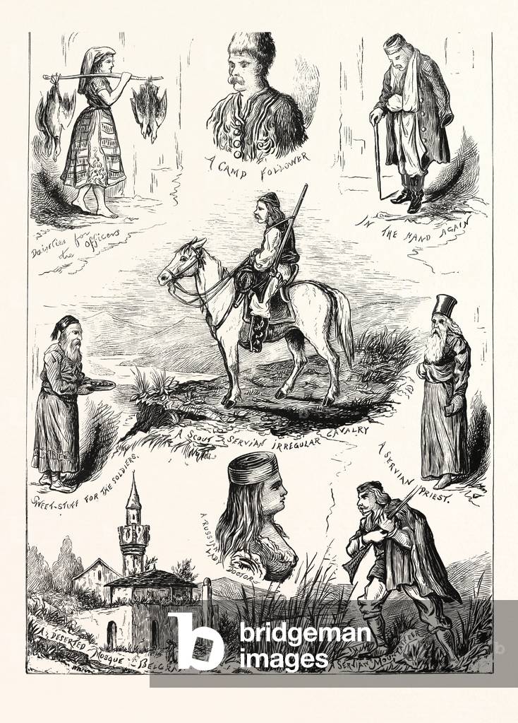 Bild von Gravur "Der turko-servianische Krieg; stift-und-tinte skizzen", b/w