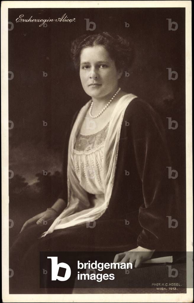 Ak Arciduchessa Alice d'Austria, Ritratto, Collana di perle (foto b/n)