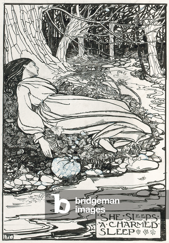 Image of Print depicting Illustration for 'Poems of Christina Rossetti' (pencil & ink on paper) 1910 by Floren
