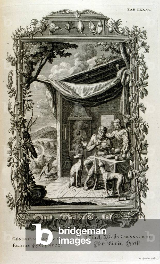 Ésaü prépare une soupe pour son père Abraham 1701 par Johann Jakob Scheuchzer