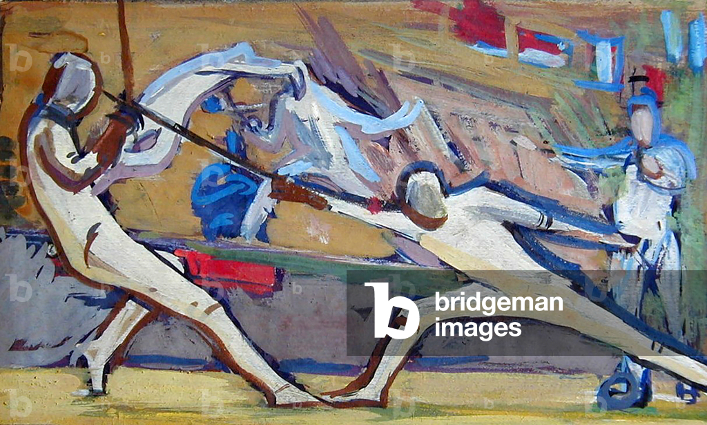 Fechten, 1962 (Tempera auf Karton)