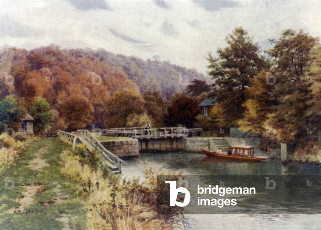 Cookham Lock (colour litho) by Alfred Robert Quinton