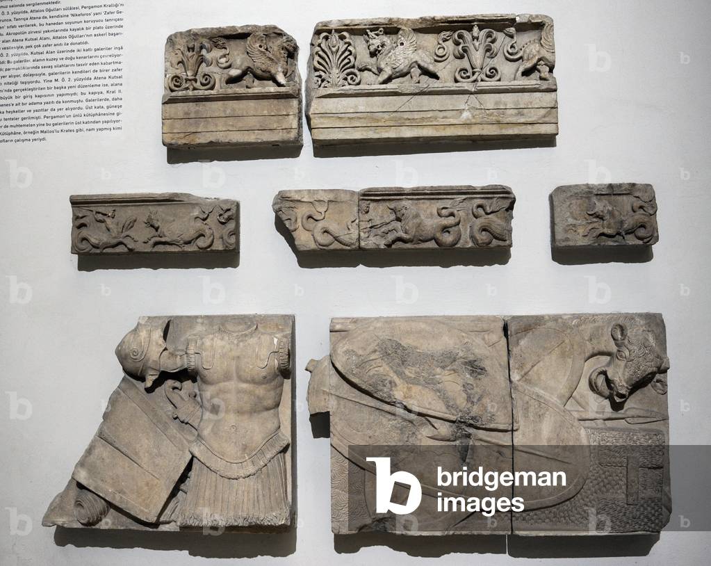 "Santuario di Atena. II secolo a.C. Frammenti di fregio raffiguranti grifoni"