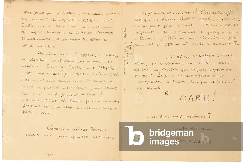 Lettera di guerra autografa, 1915-19 (penna & inchiostro su carta)