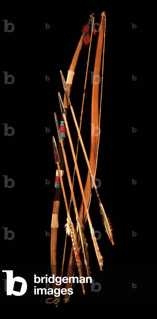 Image of SIOUX BOW AND ARROWS Sioux Native American bows and arrows,