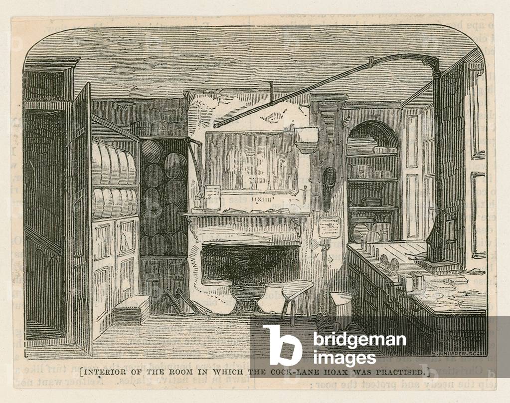 Interior of the room in which the Cock-Lane hoax was practised (engraving) by English Artist, b/w