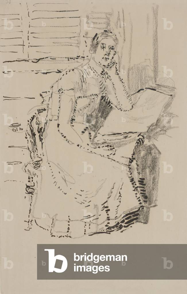 "Figura seduta (penna e inchiostro con carboncino su carta)" di Walter Richard Sickert, b/w