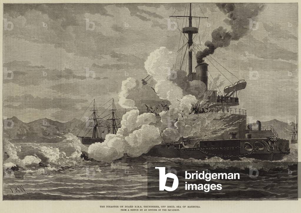 il disastro a bordo HMS Thunderer, off Ismid, Mare di Marmora (incisione)