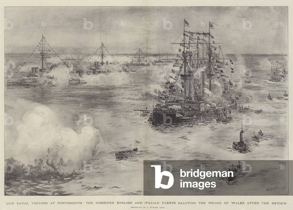 Image of Print depicting Our Naval Visitors at Portsmouth by William Lionel Wyllie, b/w
