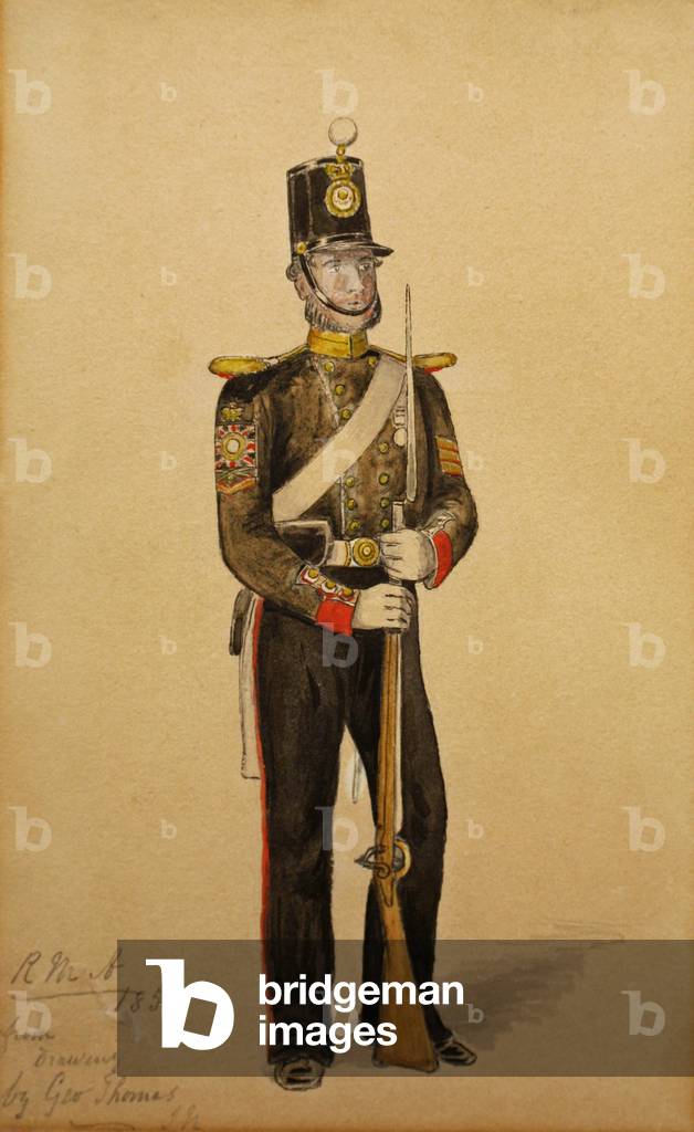 Image de Dessin représentant Color Sergent of the Royal Marine Artillery 1854 par George Housman Thomas, b/w