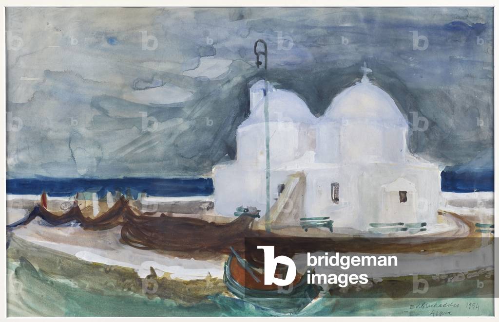 Kirche in Ägina, 1954 (w/c auf Papier)