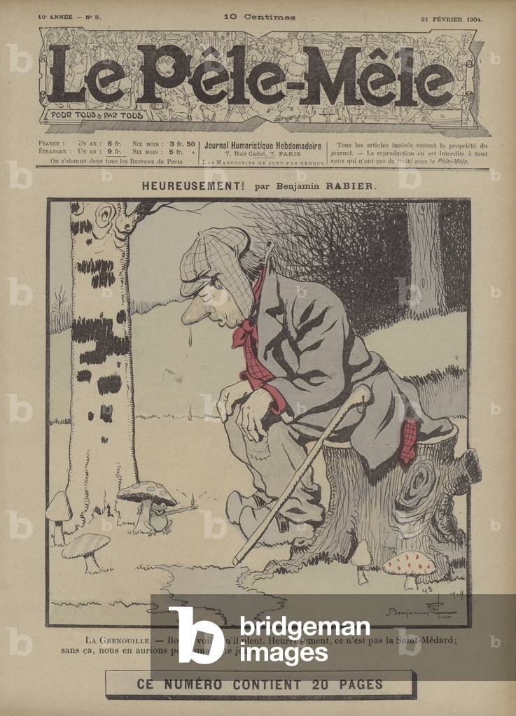 Heureusement! (colour litho) by Benjamin Rabier, b/w
