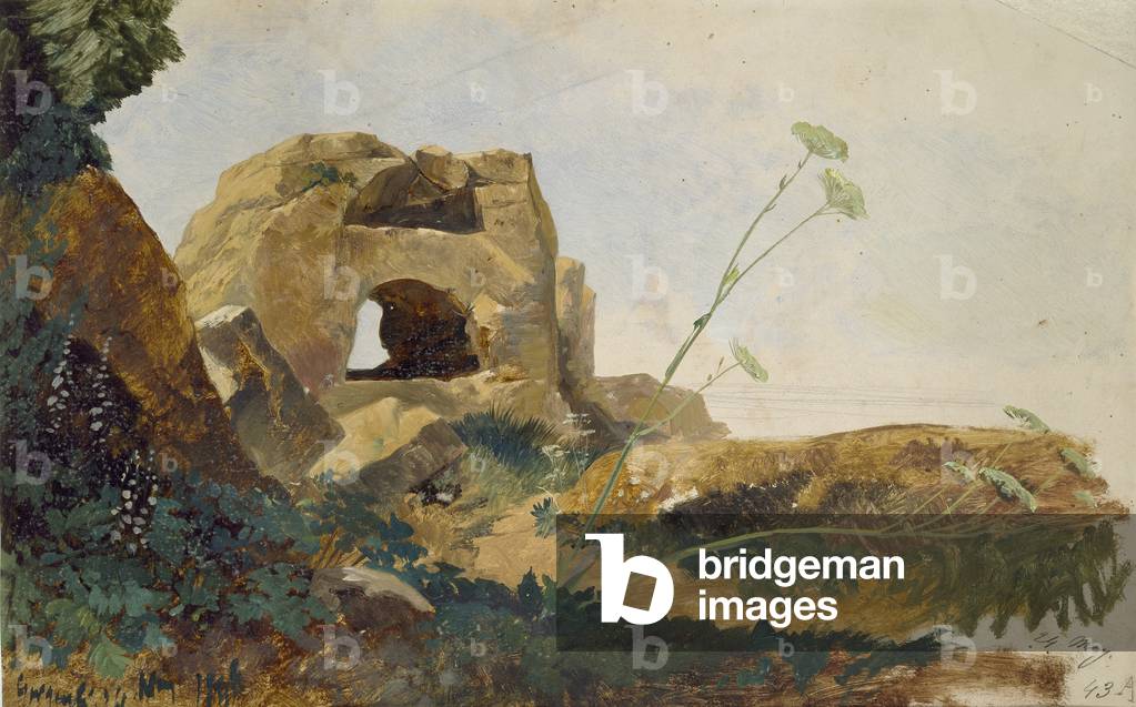 Studio di rocce e fogliame, Agrigento (Girgenti), Sicilia, 1847 (olio su lucido off-white carta)