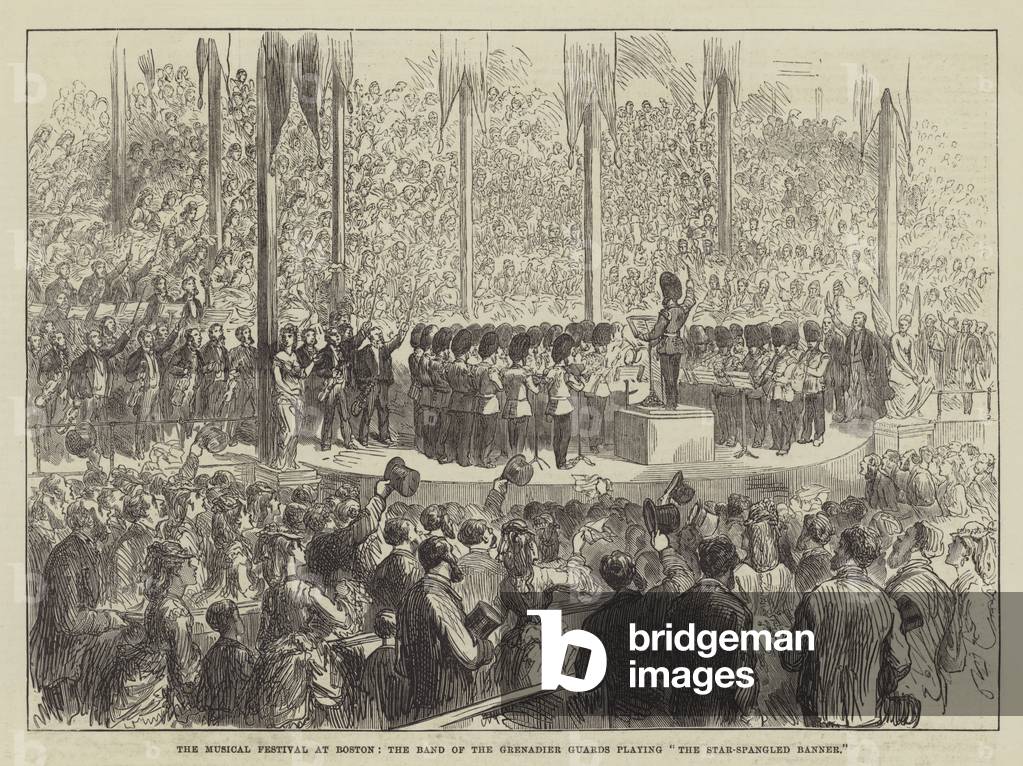 The Musical Festival in Boston, die Band der Grenadier Guards spielt “The Star-Spangled Banner” (Gravur)
