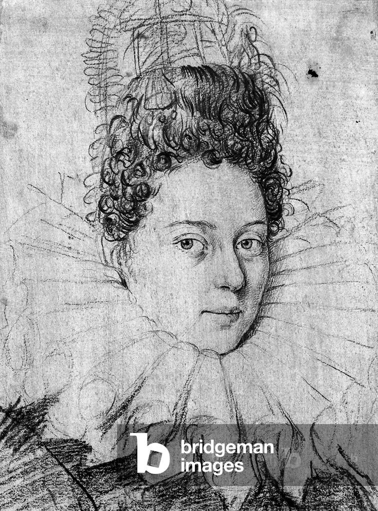 Ritratto di giovane donna che indossa una gorgiera e con una pettinatura elaborata (gessetto su carta)