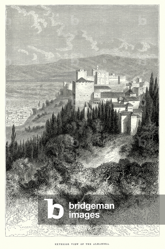 Image de Gravure représentant Vue extérieure de l'Alhambra (gravure) 1801 par English School