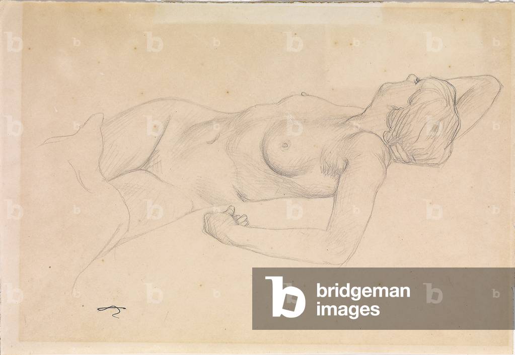 Immagine di Disegno "nudo reclinabile (matita su carta) (coppia a 714786)" di Felix Edouard Vallotton, b/w