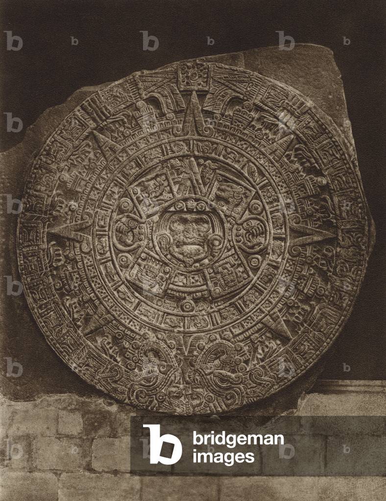 Mexiko: Piedra de almanaque azteca o „Piedra del Sol“, Museo nacional (s/w Foto)