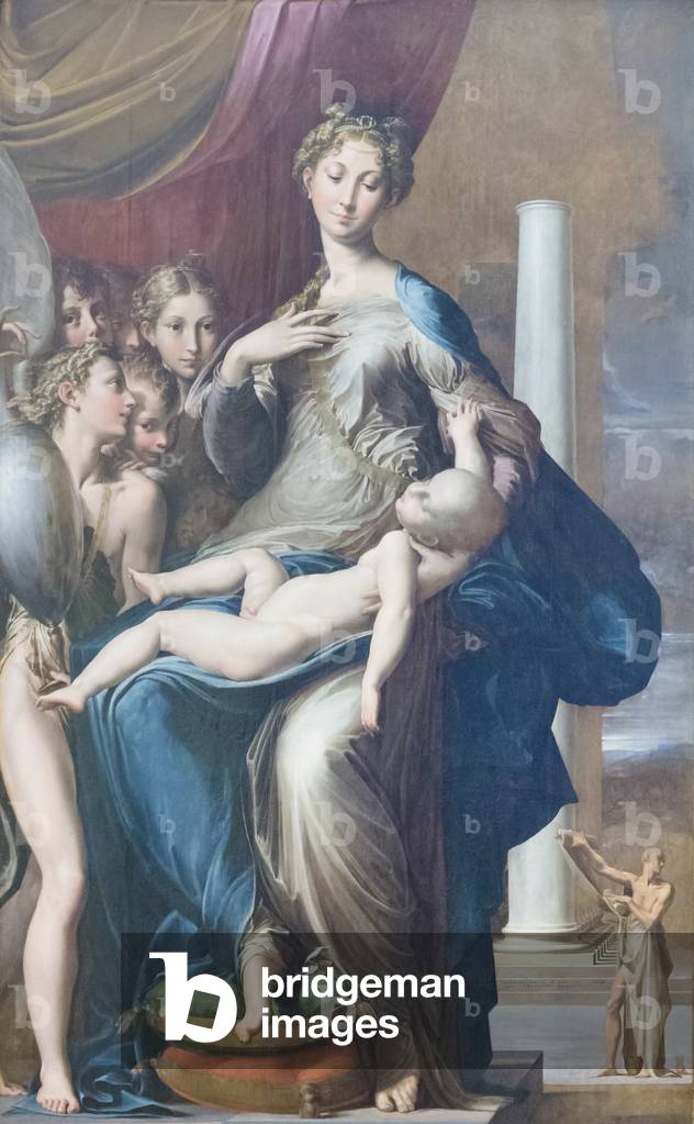 Madonna und Kind mit Engeln, bekannt als Madonna des langen Halses, 1534-40, (Öl auf Holz)