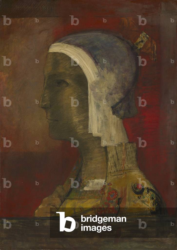 "Testa simbolica" 1890 di Odilon Redon, b/w