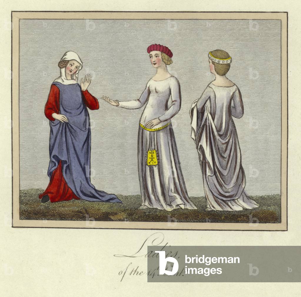 Signore del XIV secolo (incisione a colori)