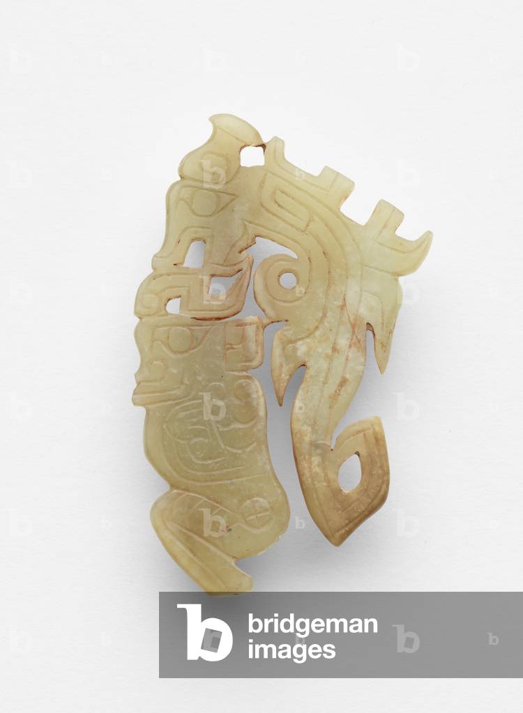 Finial in the form of a human with dragon by Anyang period Chinese Artist