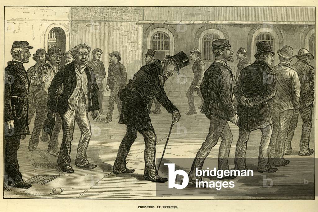 "Gefangene bei Newgate Exercising Magazine Plate" 1870, b/w