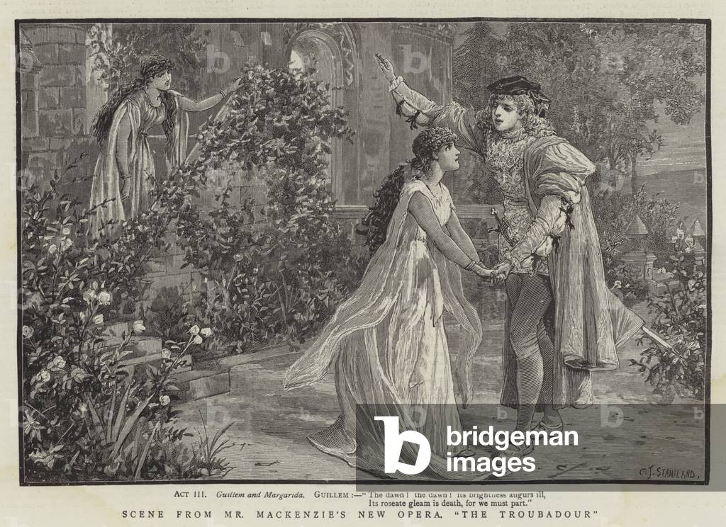 Szene aus Mackenzie Neue Oper, „The Troubadour“ (Gravur)