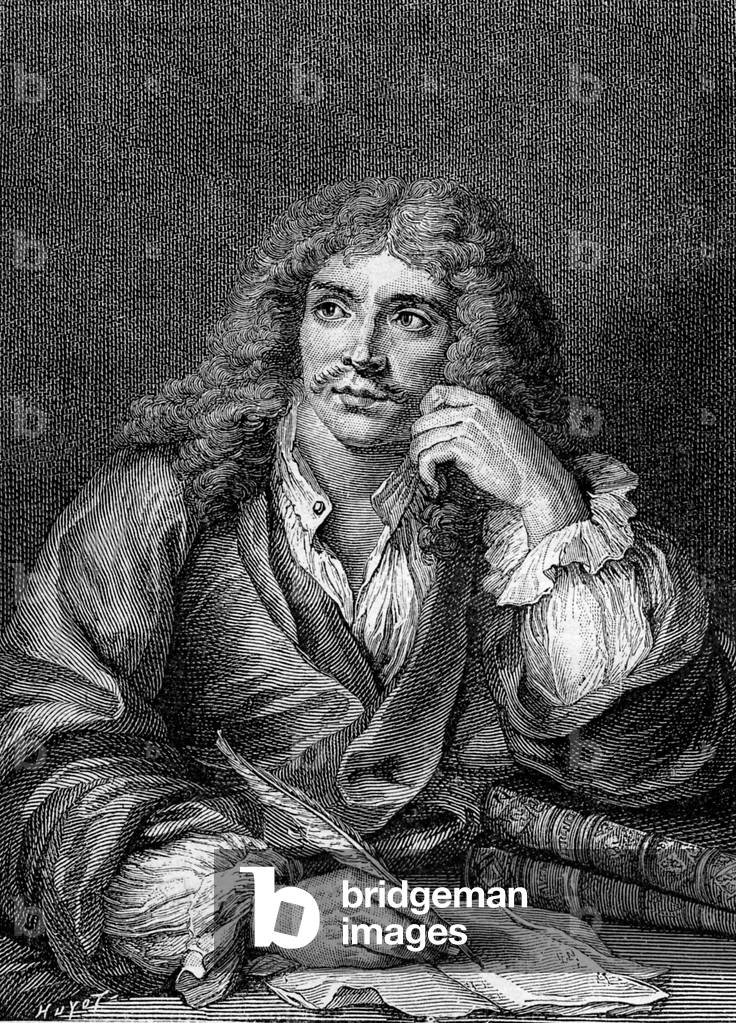 Moliere by Charles Antoine Coypel, b/w