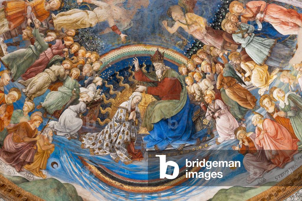 Spoleto, der Dom (Kathedrale S. Maria Assunta), Presbyterium, Apsieschale Gewölbe: „Krönung Maria“, Fresko von