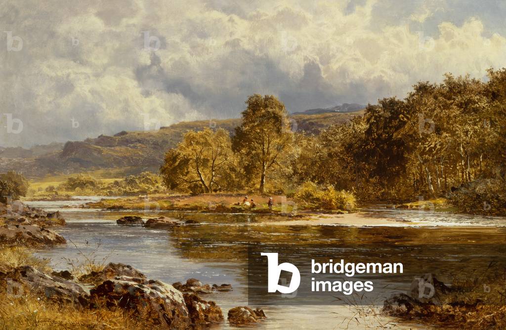 Un'isola sul LLugwy appena sotto Capel Curig, Galles del Nord (olio su tela)