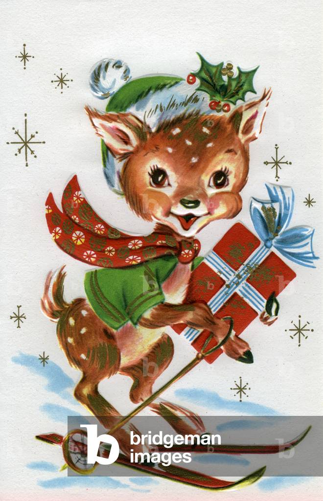 Kitsch Natale renna sugli sci, 1954 (serigrafia)