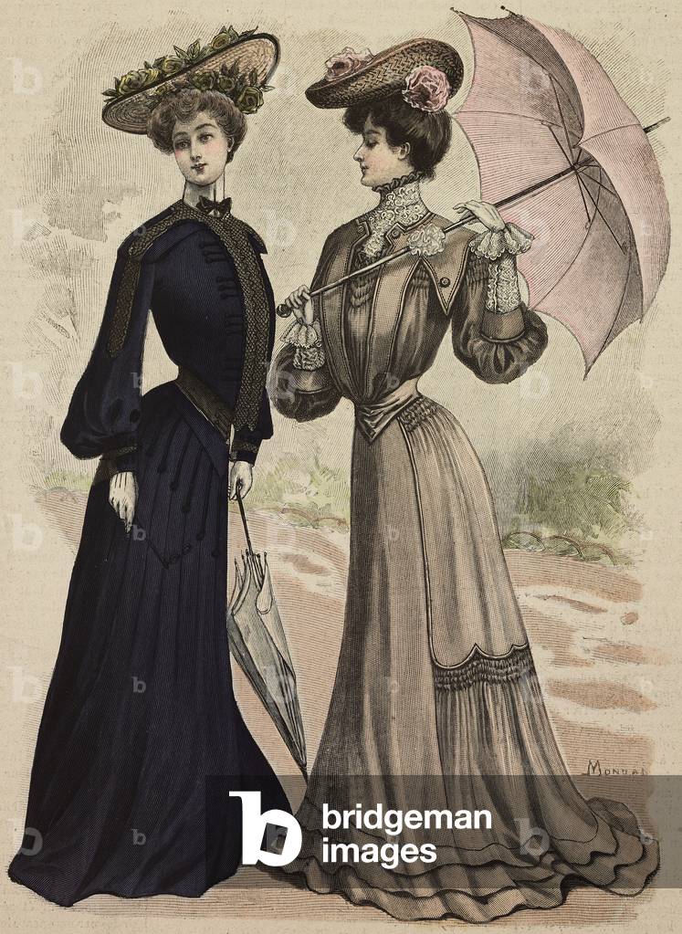 Image of Woman wearing dress with pleated skirt; woman wearing grey Voile