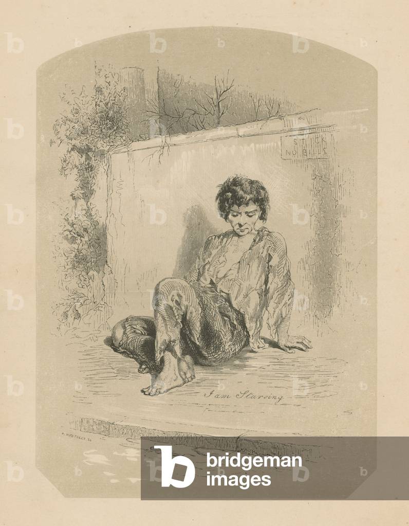 "The Street Mendicante (incisione)" di English School, b/w