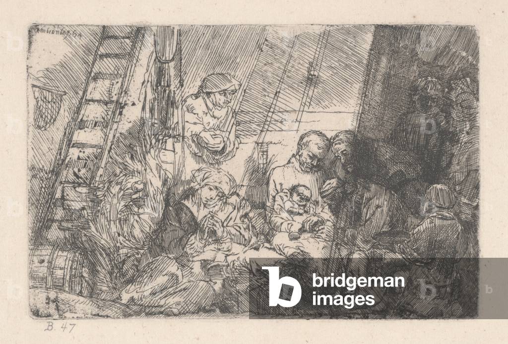 The Circumcision in the Stable by Rembrandt Harmensz. van Rijn, b/w