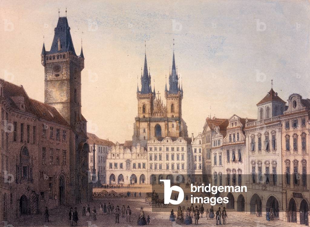 Piazza della Città Vecchia, Praga, c.1840 (colore lito)