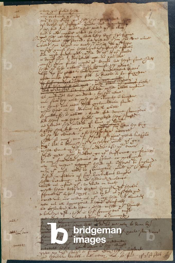 Harley 7368, f.9 Erste Seite der „Maifeiertagsszene“, allgemein Shakespeare zugeschrieben, aus der Schauspielh