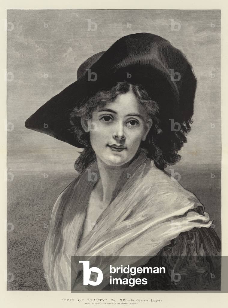 Type of Beauty (engraving) by Gustave Jacquet, b/w