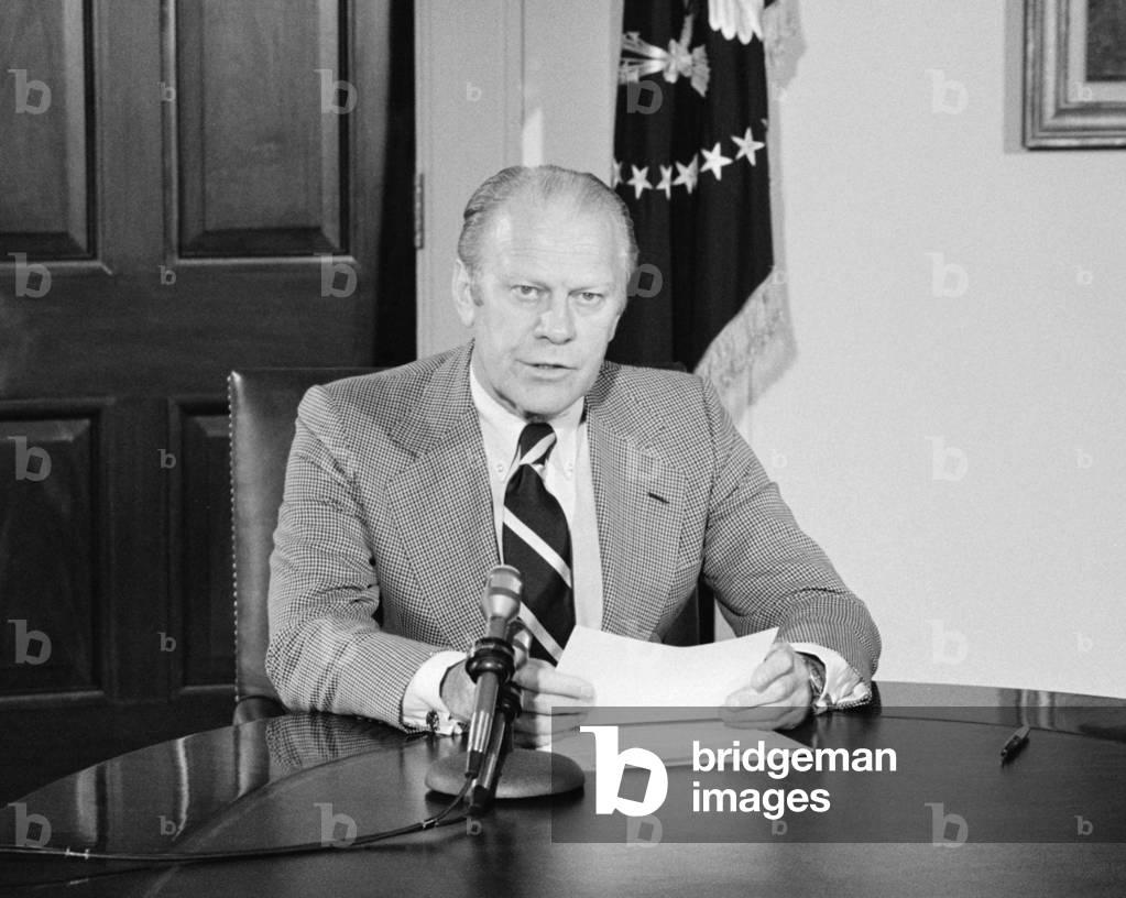 Image of President Gerald Ford announcing amnesty for Vietnam War era draft