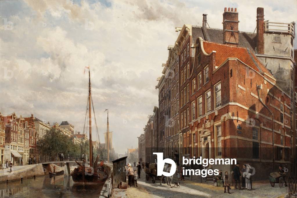 Blick auf das Makelaers Comptoir auf dem Nieuwezijds Voorburgwal, Amsterdam, 1883 (Öl auf Tafel)