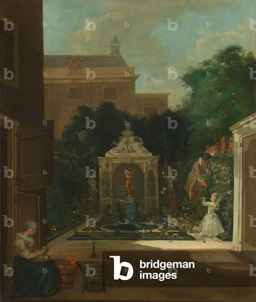 Bild von Gemälde "Ein Amsterdamer Kanalhausgarten" 1740 von Cornelis Troost