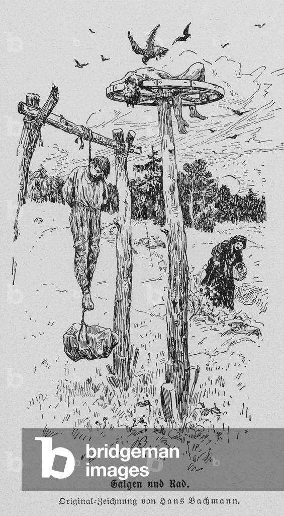 Image of Engraving depicting Execution: gallows and wheel (engraving) by Hans Bachmann