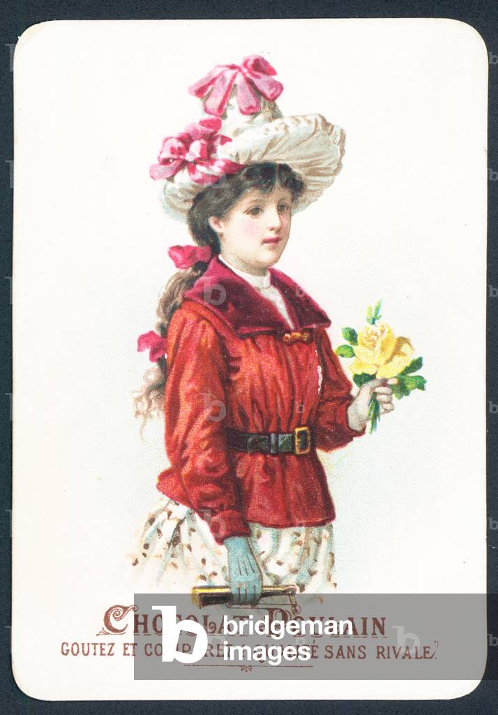 "Ragazza con fiori (chromolito)" 1801 di French School