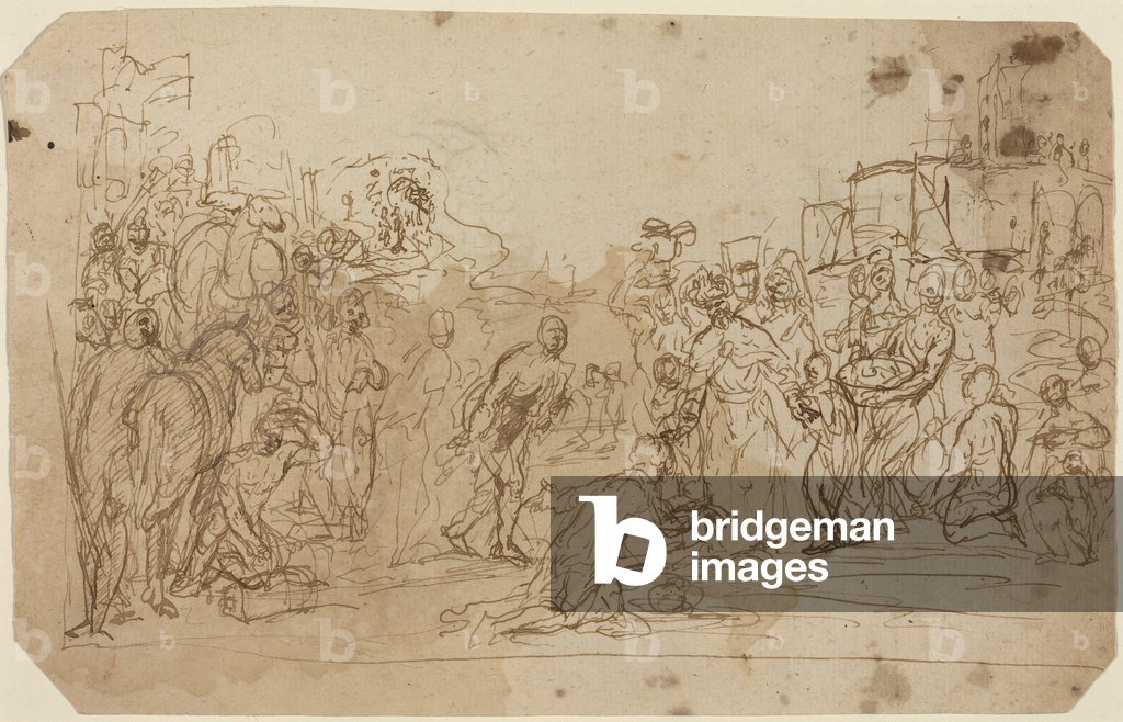 Bild von Zeichnung "Die Anbetung der Heiligen Drei Könige [recto] (Feder und braune Tinte mit brauner Lavierun