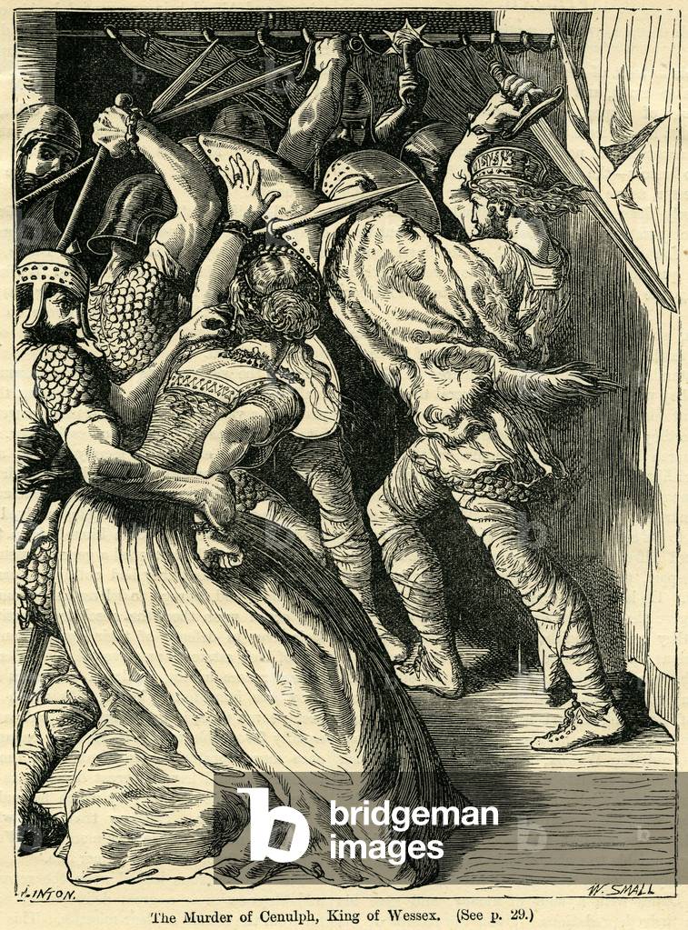 l'assassinio di Cenulph, Re di Wessex, 821 (incisione)