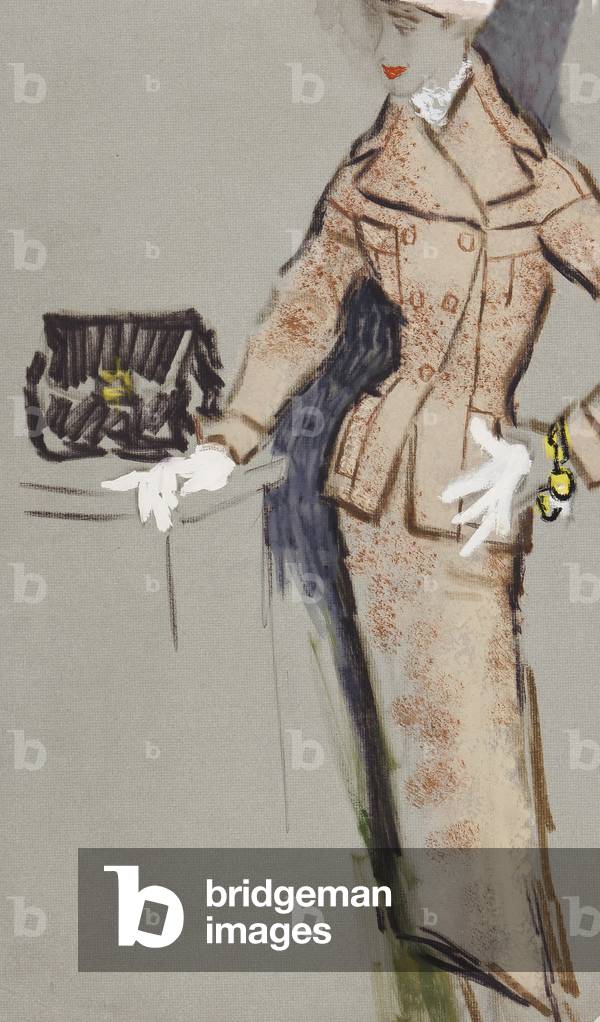 The Walking Suit, c.1955 (gouache & inchiostro con penna in fibra su carta grigia)