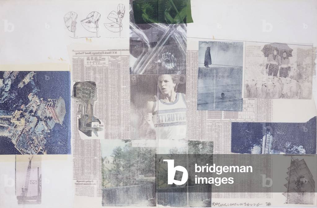 Ohne Titel, 1978 (Lösemitteltransfer und Stoffcollage auf Papier)